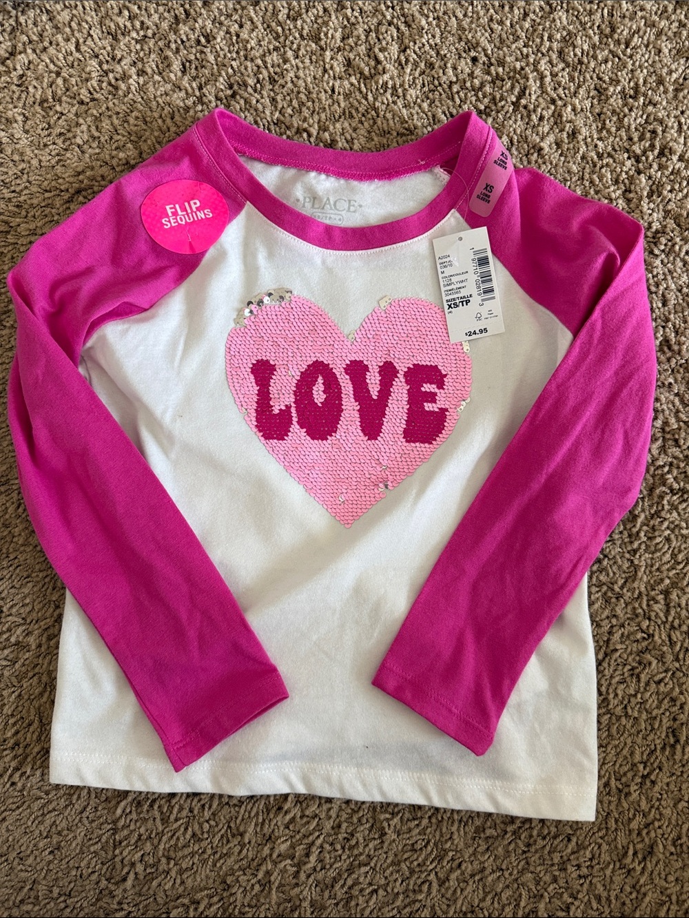 The Children's Place White & Pink Flip-Sequin 'Love' Long Sleeve Tee